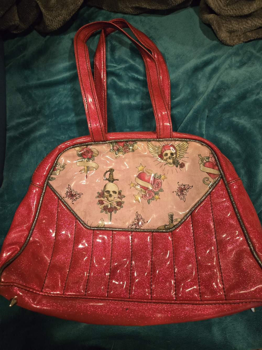 Pink Glitter Vinyl Tattoo-Print Purse By Wicked Purses